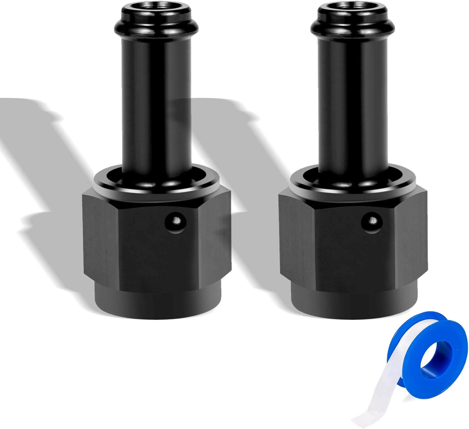 6AN Female to 3/8 Barb Fitting Adapter Straight Swivel Aluminum, Adapters Straight Black Anodized 2PCS V1258-DP02-B-3382