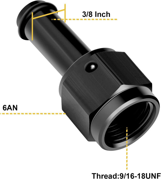 6AN Female to 3/8 Barb Fitting Adapter Straight Swivel Aluminum, Adapters Straight Black Anodized 2PCS V1258-DP02-B-3382
