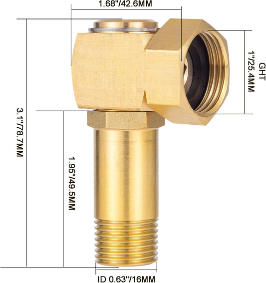 Lead-Free Brass Garden Hose Adapter,Hose Reel Parts Fittings,90 Degree Brass Replacement Part Swivel V1258-DP02-B-3385