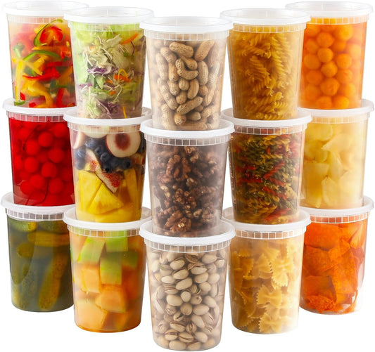 20 Sets 32 oz Plastic Deli Food Containers With Lids, Airtight Food Storage Containers, V1258-DP02-B-3387