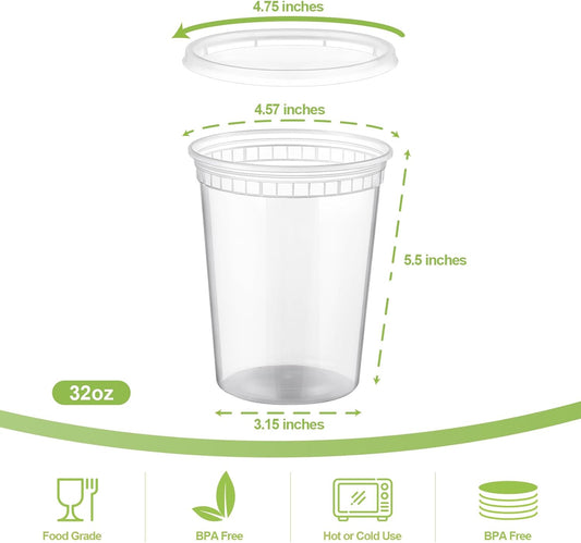 20 Sets 32 oz Plastic Deli Food Containers With Lids, Airtight Food Storage Containers, V1258-DP02-B-3387