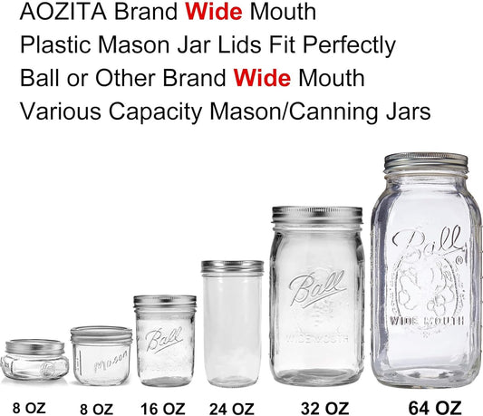 [10 Pack] WIDE Mouth Mason Jar Lids for Ball, Kerr and More - White Plastic Storage Caps for Mason/Canning V1258-DP02-B-3391