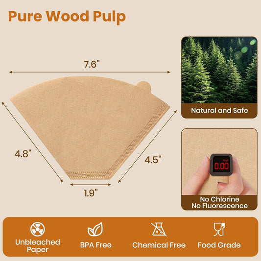 200 Count #4 Cone Coffee Filters 8-12 Cup, Unbleached Natural Coffee Paper Filters, No Blowout, Disposable V1258-DP02-B-3393