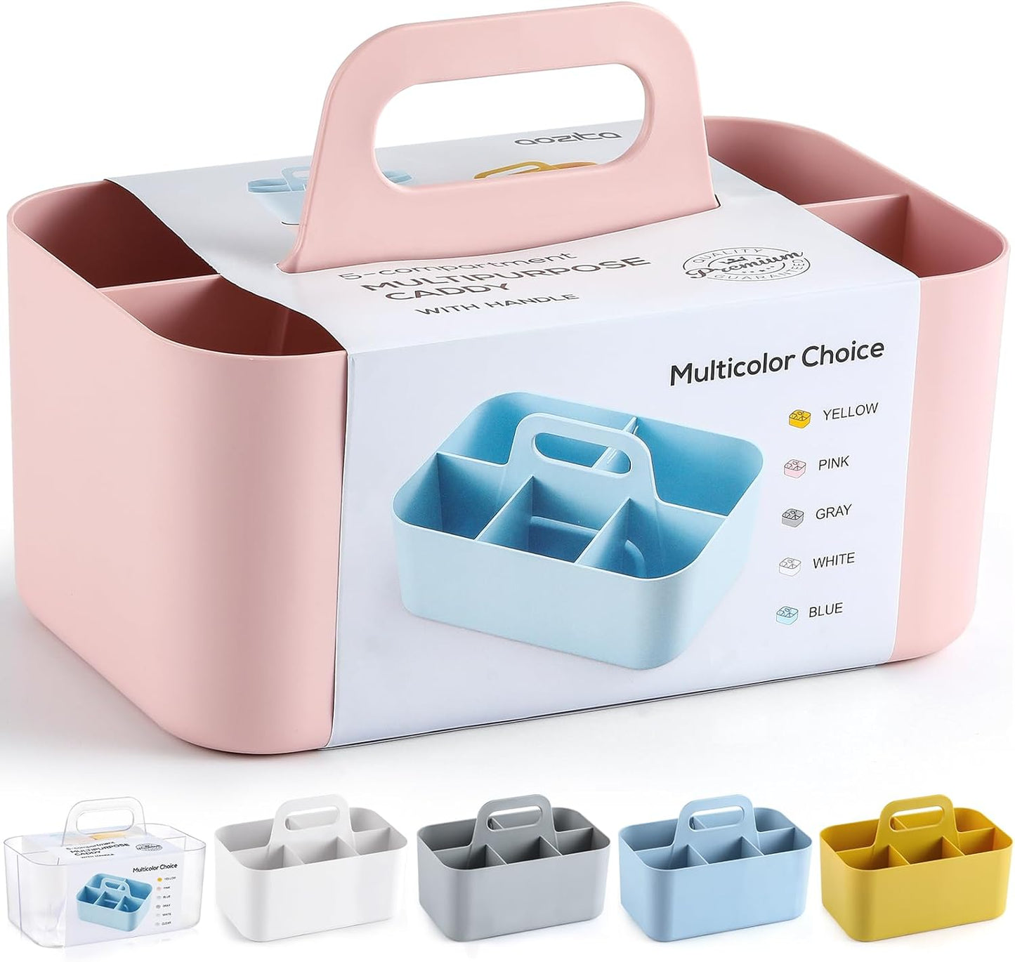 Multiuse Caddy Organizer with Handle - Stackable Plastic Tote Bin - Art Craft Supplies, Office, Desk, V1258-DP02-B-3399