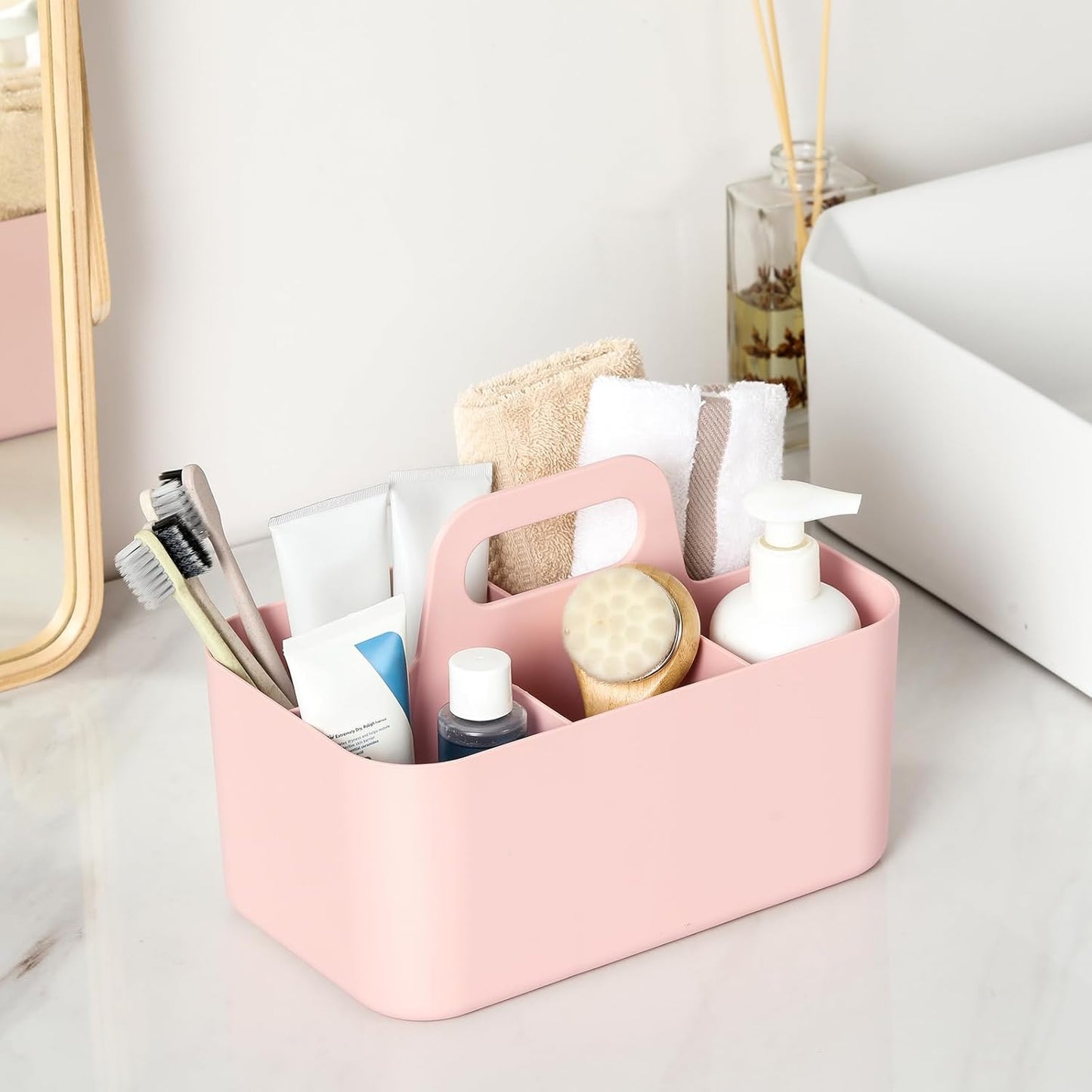 Multiuse Caddy Organizer with Handle - Stackable Plastic Tote Bin - Art Craft Supplies, Office, Desk, V1258-DP02-B-3399