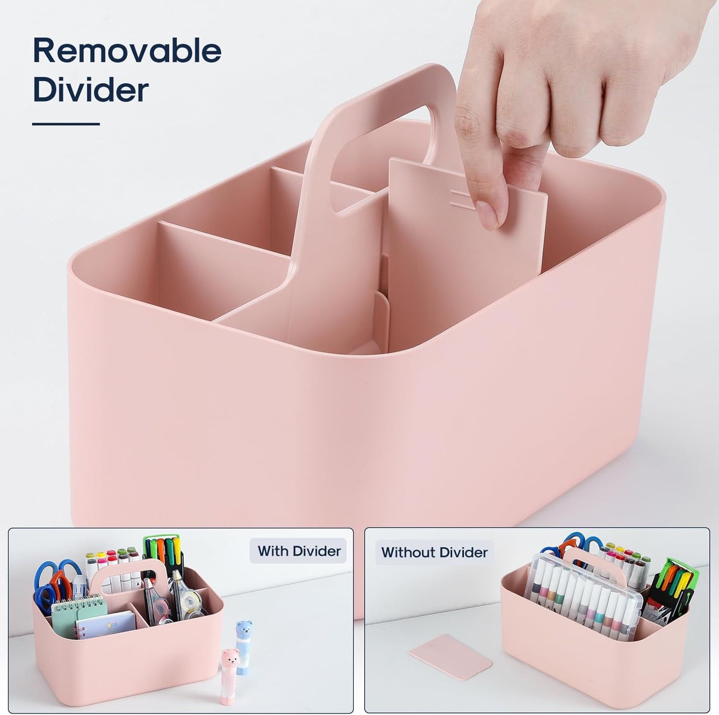 Multiuse Caddy Organizer with Handle - Stackable Plastic Tote Bin - Art Craft Supplies, Office, Desk, V1258-DP02-B-3399