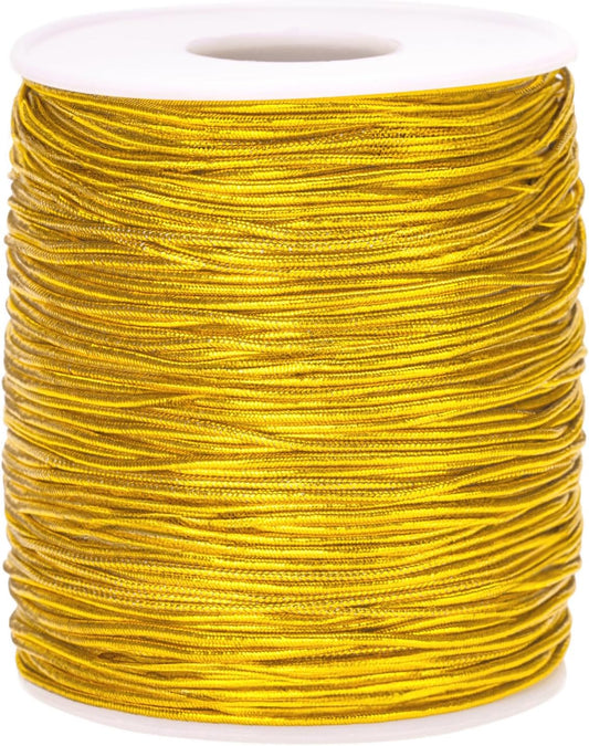 110Yard Gold Elastic Cord - 1MM Gold Elastic String Metallic Tinsel Stretch Cord Elastic Ribbon Braiding Rope V1258-DP02-B-340