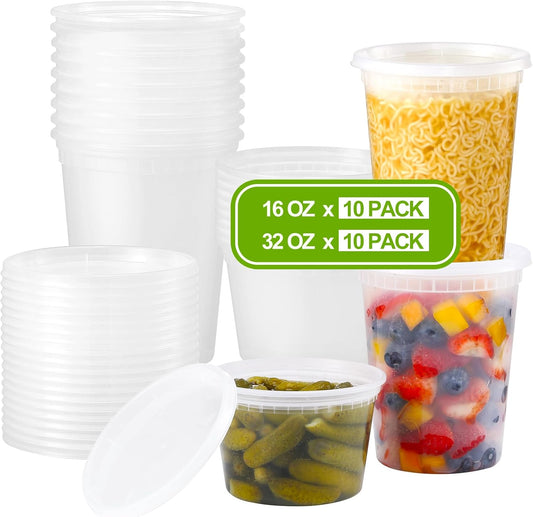 20 Sets Plastic Deli Food Containers With Lids 16oz, 32oz Variety Pack, Airtight Food Storage Containers, V1258-DP02-B-3402
