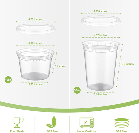 20 Sets Plastic Deli Food Containers With Lids 16oz, 32oz Variety Pack, Airtight Food Storage Containers, V1258-DP02-B-3402