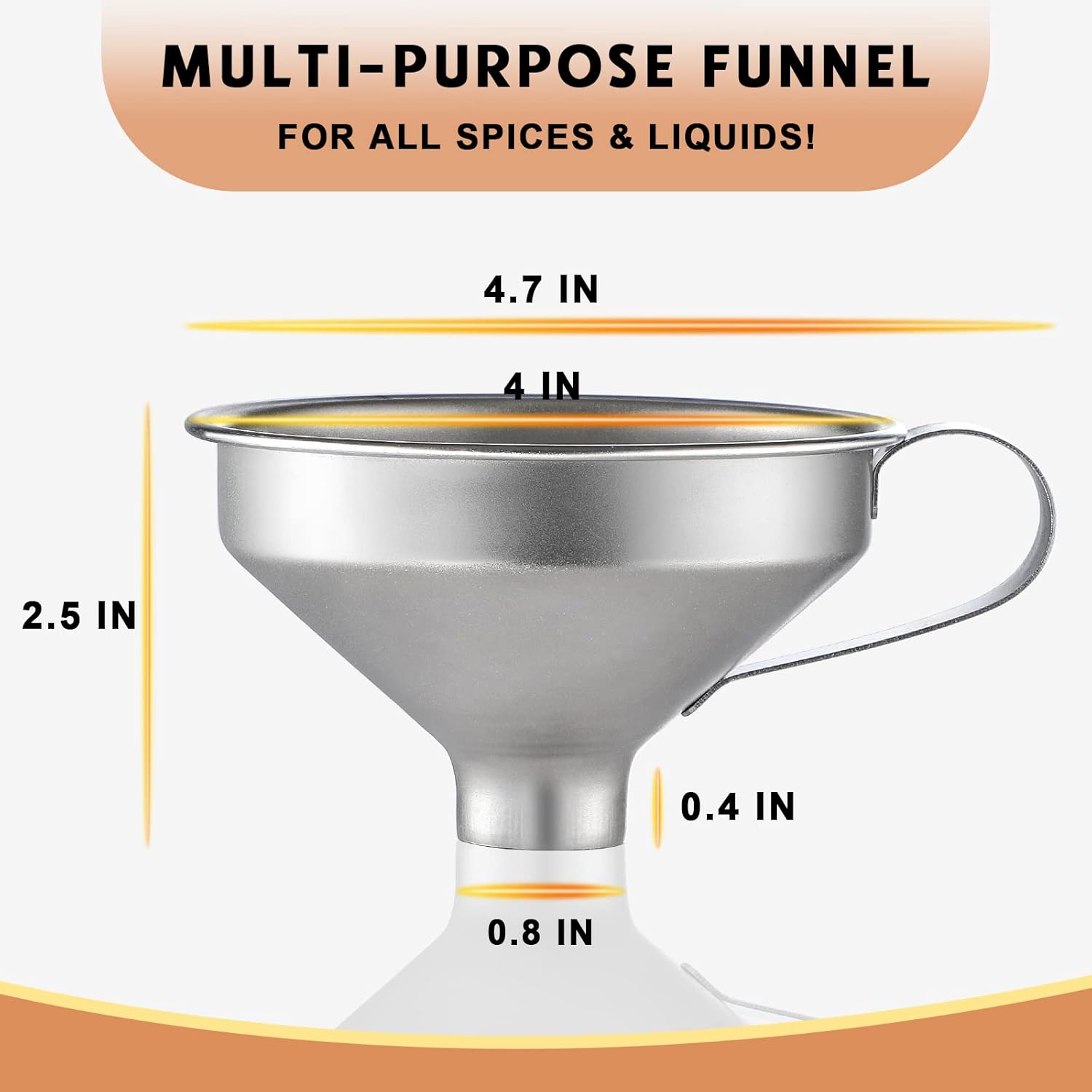 18/8 Stainless Steel Spice Funnel with Handle for Spice Jars - Professional Grade Kitchen Tools V1258-DP02-B-3403