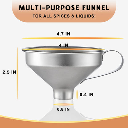18/8 Stainless Steel Spice Funnel with Handle for Spice Jars - Professional Grade Kitchen Tools V1258-DP02-B-3403