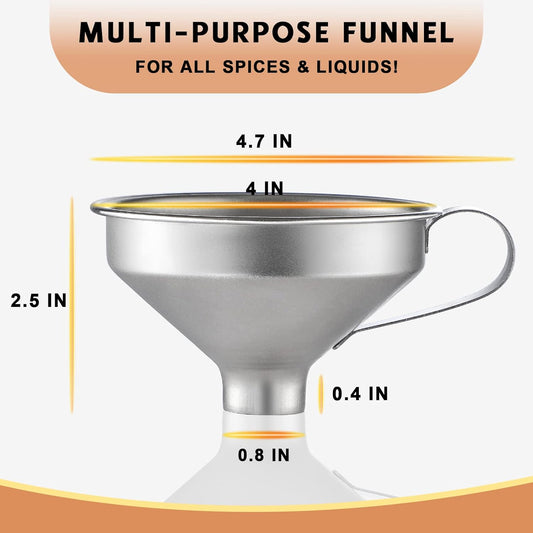 18/8 Stainless Steel Spice Funnel with Handle for Spice Jars - Professional Grade Kitchen Tools V1258-DP02-B-3403