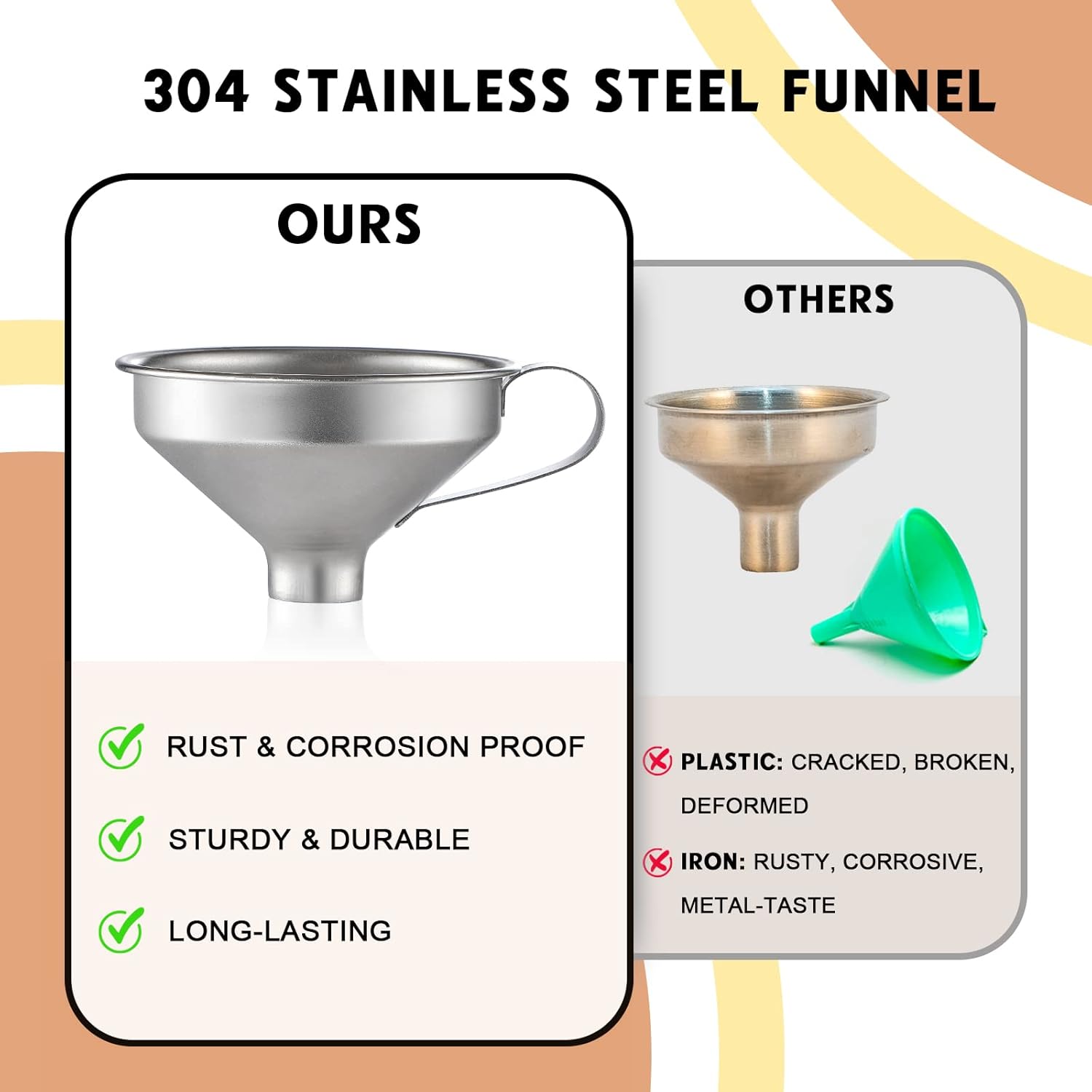 18/8 Stainless Steel Spice Funnel with Handle for Spice Jars - Professional Grade Kitchen Tools V1258-DP02-B-3403