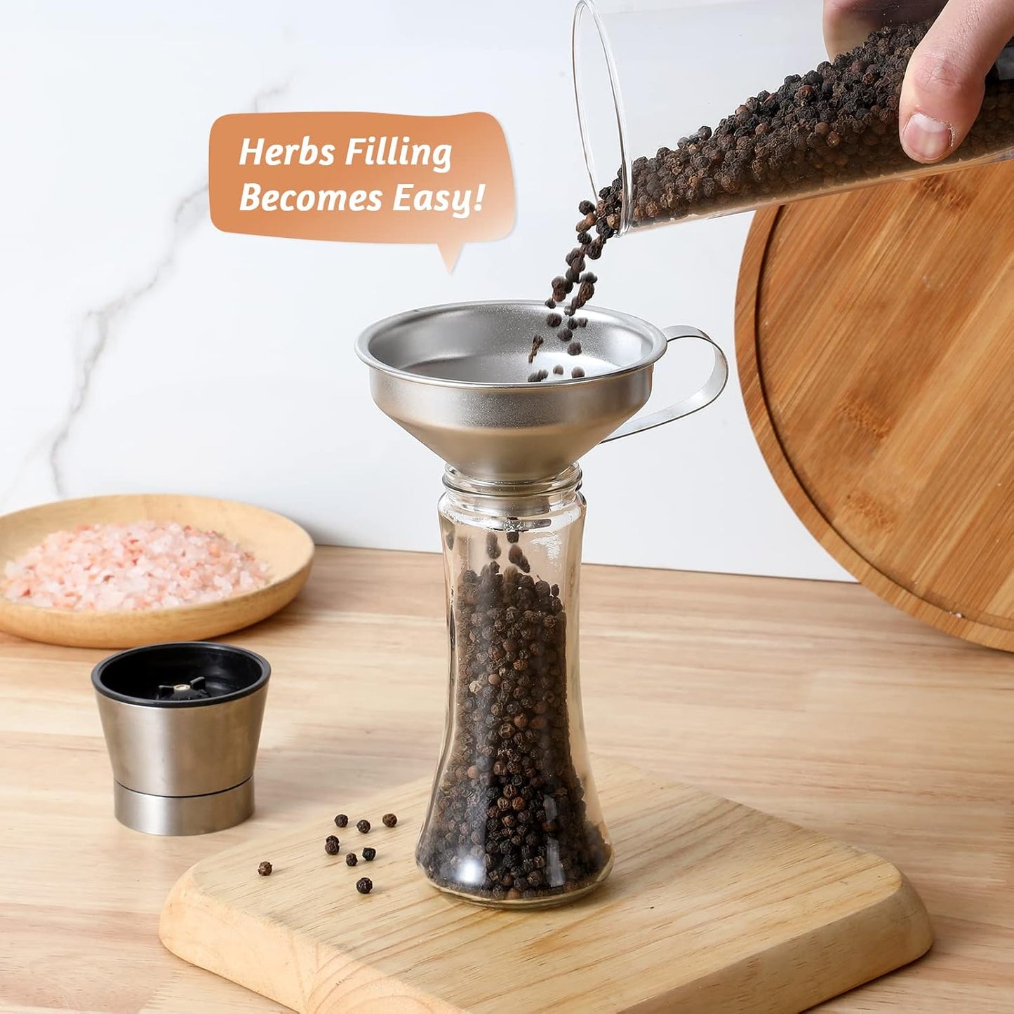 18/8 Stainless Steel Spice Funnel with Handle for Spice Jars - Professional Grade Kitchen Tools V1258-DP02-B-3403