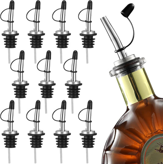 12 Pack Liquor Pour Spout, Stainless Steel Liquor Bottle Pourers with Rubber Dust Caps for Alcohol, Olive V1258-DP02-B-3407