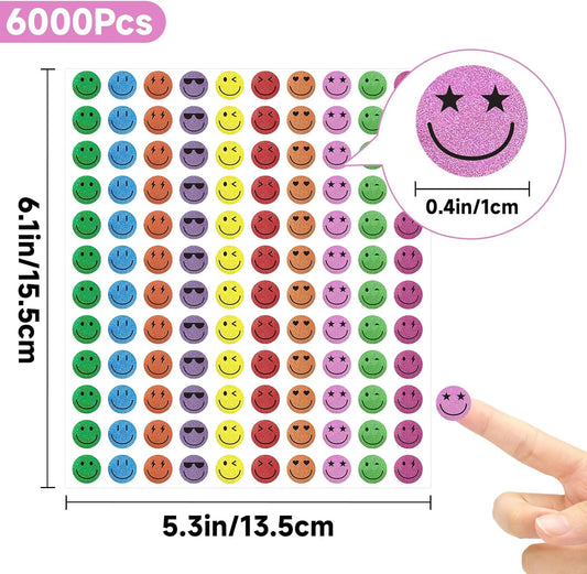 6000Pcs Smiley Face Stickers - 3/8'' Holographic Happy Face Stickers Cute Reward Sticker for Kids Classroom V1258-DP02-B-341