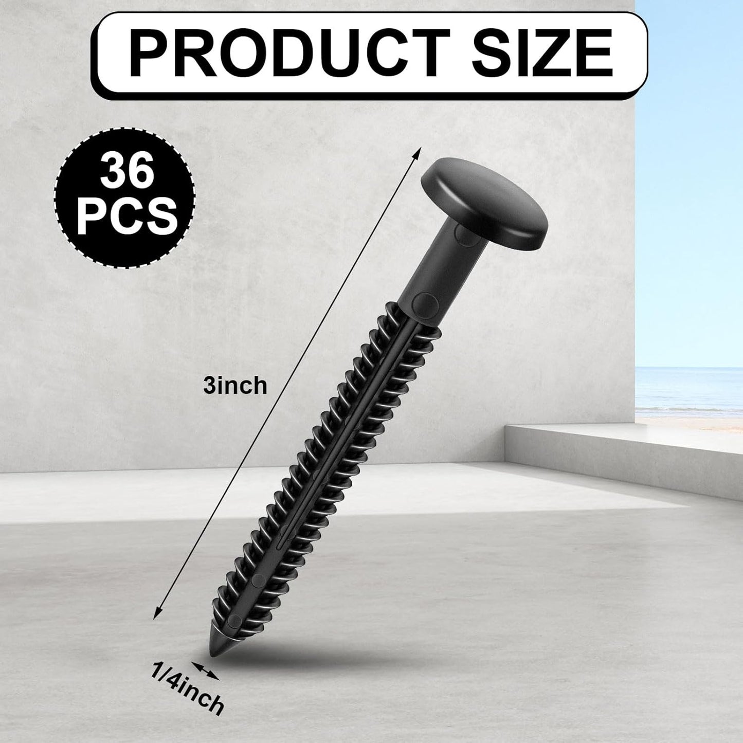 36 Pcs 3 Inch Vinyl Shutter Fastener Window Panel Peg Lok Pin Pegs Screws Shutter Spikes Anchor (Black) V1258-DP02-B-3412