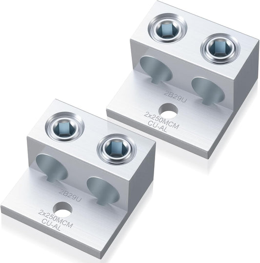 2 Pieces Dual Aluminum Ground Lug Dual Rated Double Wire Barrel Aluminum Mechanical Lug (250 Mcm-6sol) V1258-DP02-B-3421