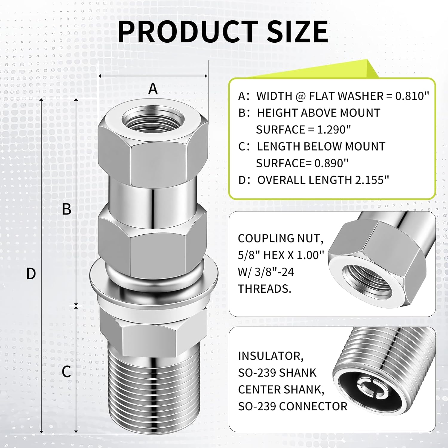 Cb Radio Antenna Heavy Duty So-239 Stud Mount Cb Antenna Standard 3/8 x 24 Threaded Stud Mount Adapter V1258-DP02-B-3423