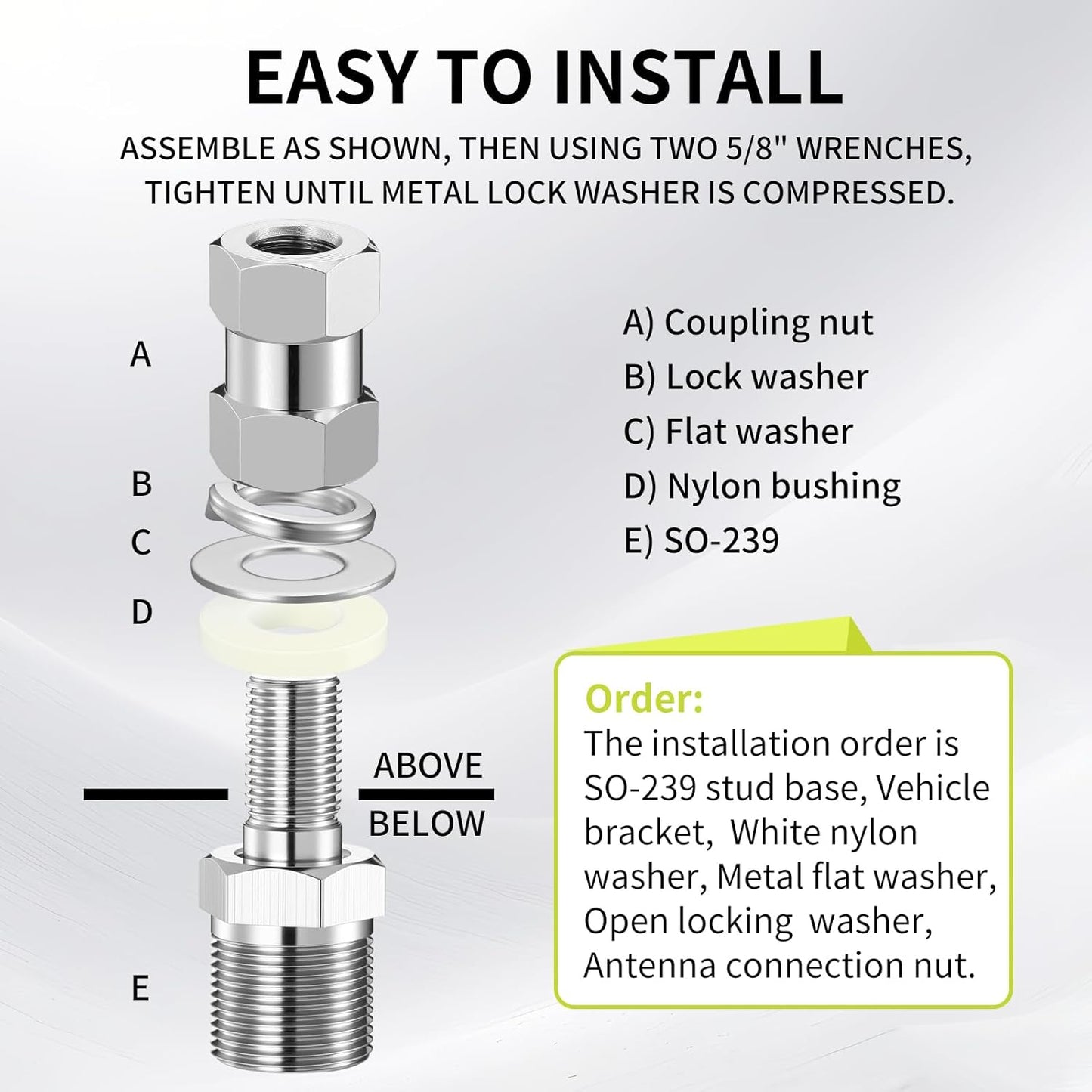 Cb Radio Antenna Heavy Duty So-239 Stud Mount Cb Antenna Standard 3/8 x 24 Threaded Stud Mount Adapter V1258-DP02-B-3423