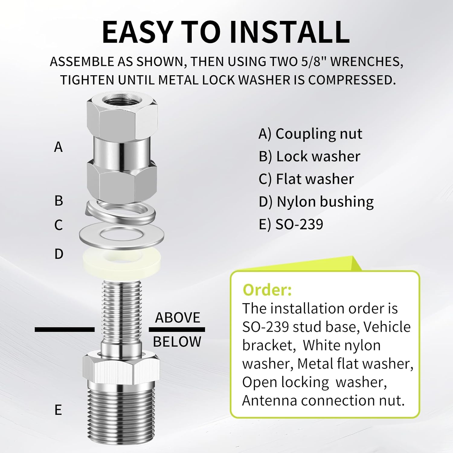 Cb Radio Antenna Heavy Duty So-239 Stud Mount Cb Antenna Standard 3/8 x 24 Threaded Stud Mount Adapter V1258-DP02-B-3423