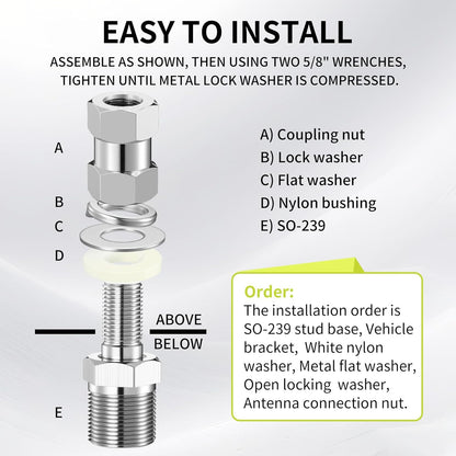 Cb Radio Antenna Heavy Duty So-239 Stud Mount Cb Antenna Standard 3/8 x 24 Threaded Stud Mount Adapter V1258-DP02-B-3423