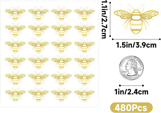 480Pcs Bee Stickers - Gold Foil Envelope Seal Label Sticker Queen Bee Decals Stickers Self Adhesive Clear Bee V1258-DP02-B-343