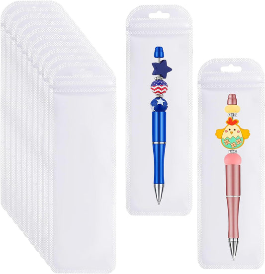 100Pcs Resealable Beadable Pen Packaging Bags,Clear Pen Pouch Bags Great for Focal Bead Pen Small Business V1258-DP02-B-3439