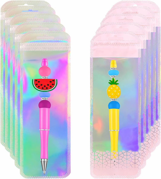 100 PCS Clear Beadable Pen Packaging Bags Resealable Zipper Holographic Beaded Bags for Small Bussniss V1258-DP02-B-3441