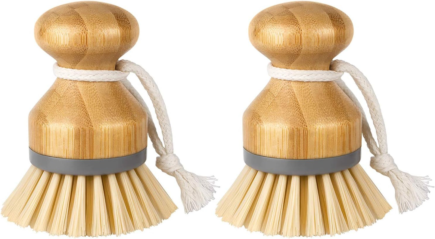 Bamboo Palm Brush, Scrub Brush for Dishes Pots Pans Kitchen Sink Cleaning, Pack of 2 V1258-DP02-B-3444