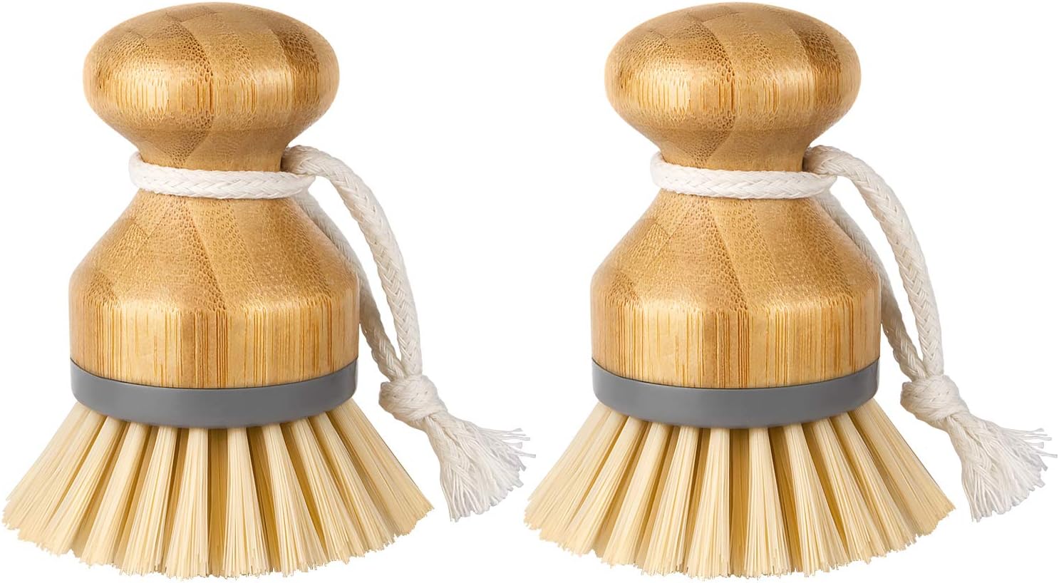 Bamboo Palm Brush, Scrub Brush for Dishes Pots Pans Kitchen Sink Cleaning, Pack of 2 V1258-DP02-B-3444