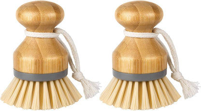 Bamboo Palm Brush, Scrub Brush for Dishes Pots Pans Kitchen Sink Cleaning, Pack of 2 V1258-DP02-B-3444