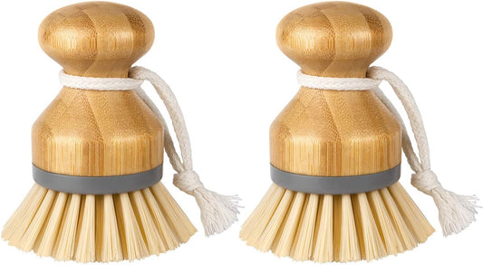 Bamboo Palm Brush, Scrub Brush for Dishes Pots Pans Kitchen Sink Cleaning, Pack of 2 V1258-DP02-B-3444