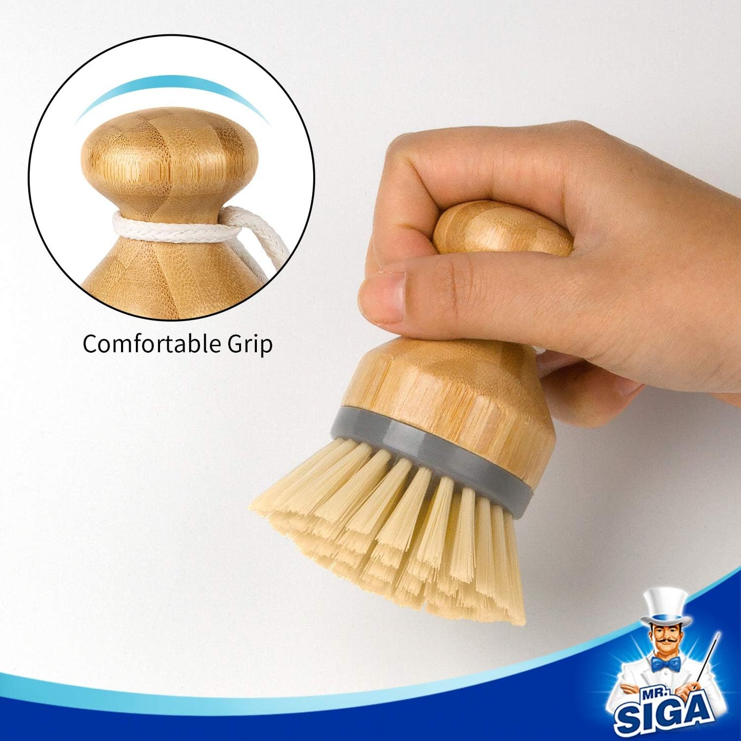 Bamboo Palm Brush, Scrub Brush for Dishes Pots Pans Kitchen Sink Cleaning, Pack of 2 V1258-DP02-B-3444