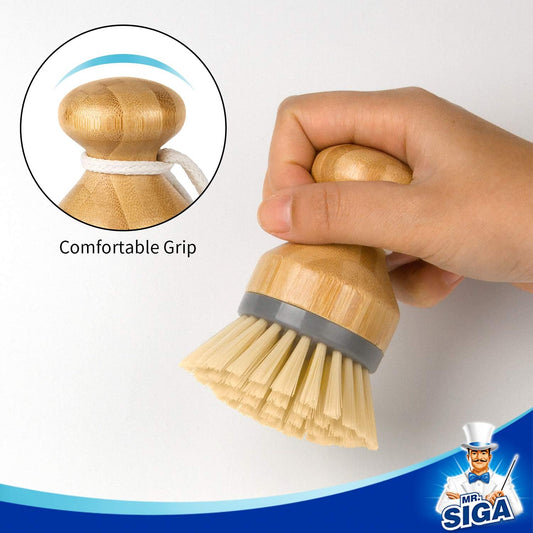 Bamboo Palm Brush, Scrub Brush for Dishes Pots Pans Kitchen Sink Cleaning, Pack of 2 V1258-DP02-B-3444