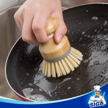 Bamboo Palm Brush, Scrub Brush for Dishes Pots Pans Kitchen Sink Cleaning, Pack of 2 V1258-DP02-B-3444