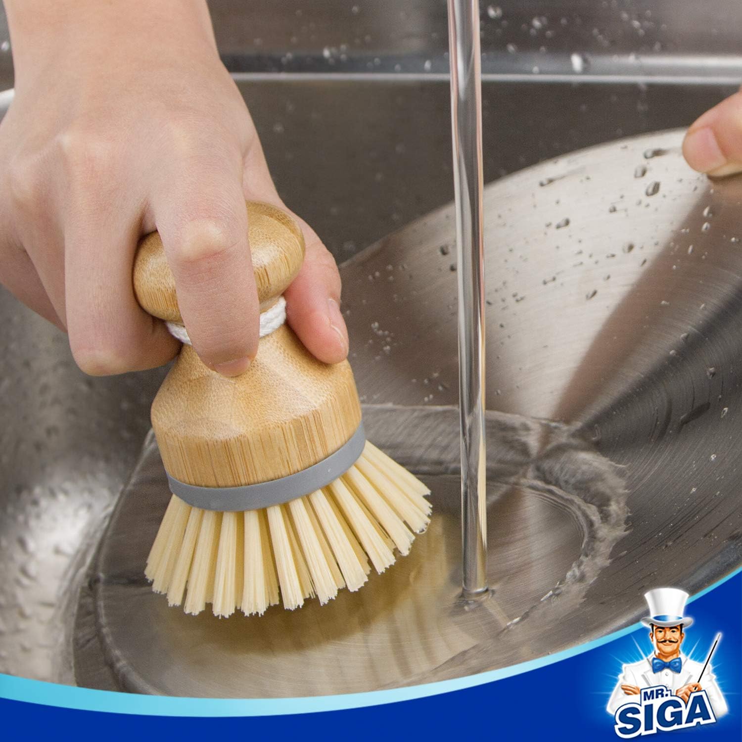 Bamboo Palm Brush, Scrub Brush for Dishes Pots Pans Kitchen Sink Cleaning, Pack of 2 V1258-DP02-B-3444
