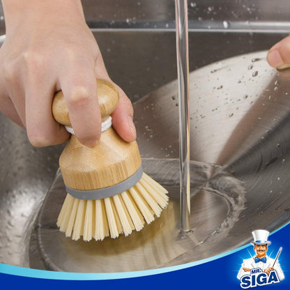 Bamboo Palm Brush, Scrub Brush for Dishes Pots Pans Kitchen Sink Cleaning, Pack of 2 V1258-DP02-B-3444