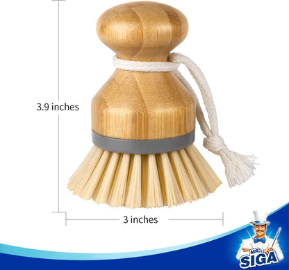 Bamboo Palm Brush, Scrub Brush for Dishes Pots Pans Kitchen Sink Cleaning, Pack of 2 V1258-DP02-B-3444