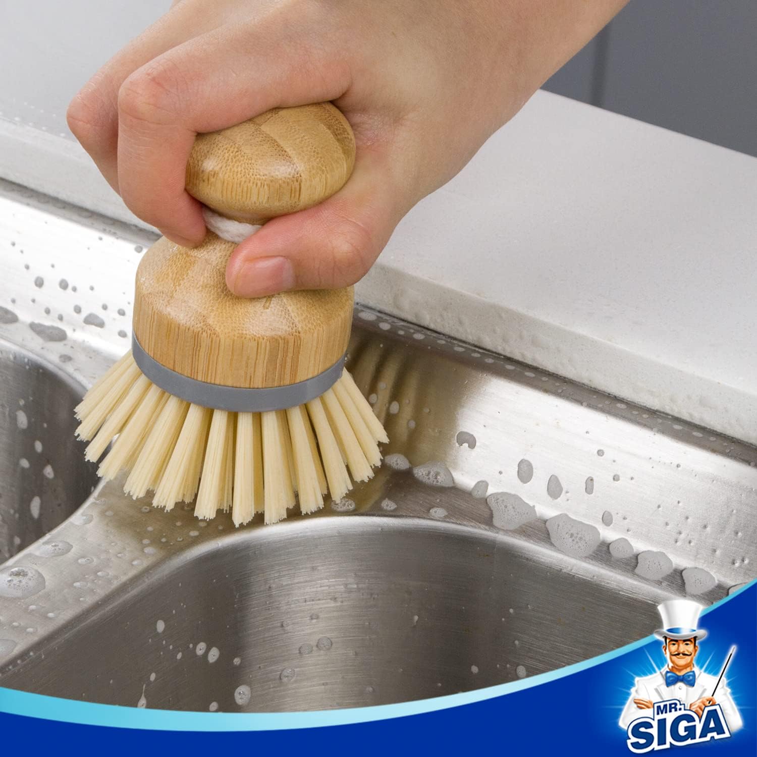 Bamboo Palm Brush, Scrub Brush for Dishes Pots Pans Kitchen Sink Cleaning, Pack of 2 V1258-DP02-B-3444