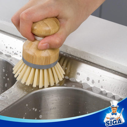 Bamboo Palm Brush, Scrub Brush for Dishes Pots Pans Kitchen Sink Cleaning, Pack of 2 V1258-DP02-B-3444