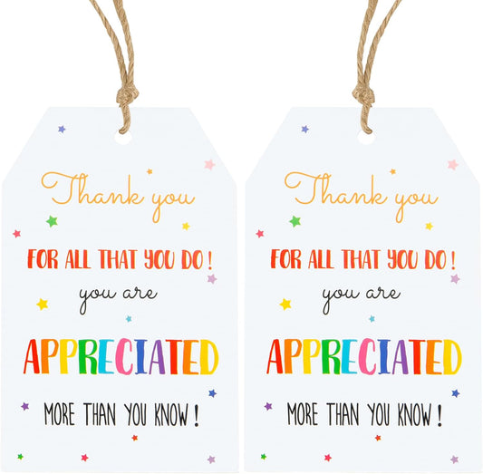 Thank You Gift Tags - 100Pcs Thank You for All You Do Tags with String Teacher Appreciation Thanks You Gifts V1258-DP02-B-345