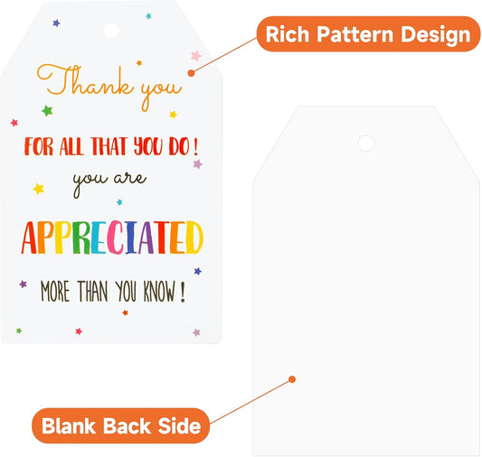 Thank You Gift Tags - 100Pcs Thank You for All You Do Tags with String Teacher Appreciation Thanks You Gifts V1258-DP02-B-345
