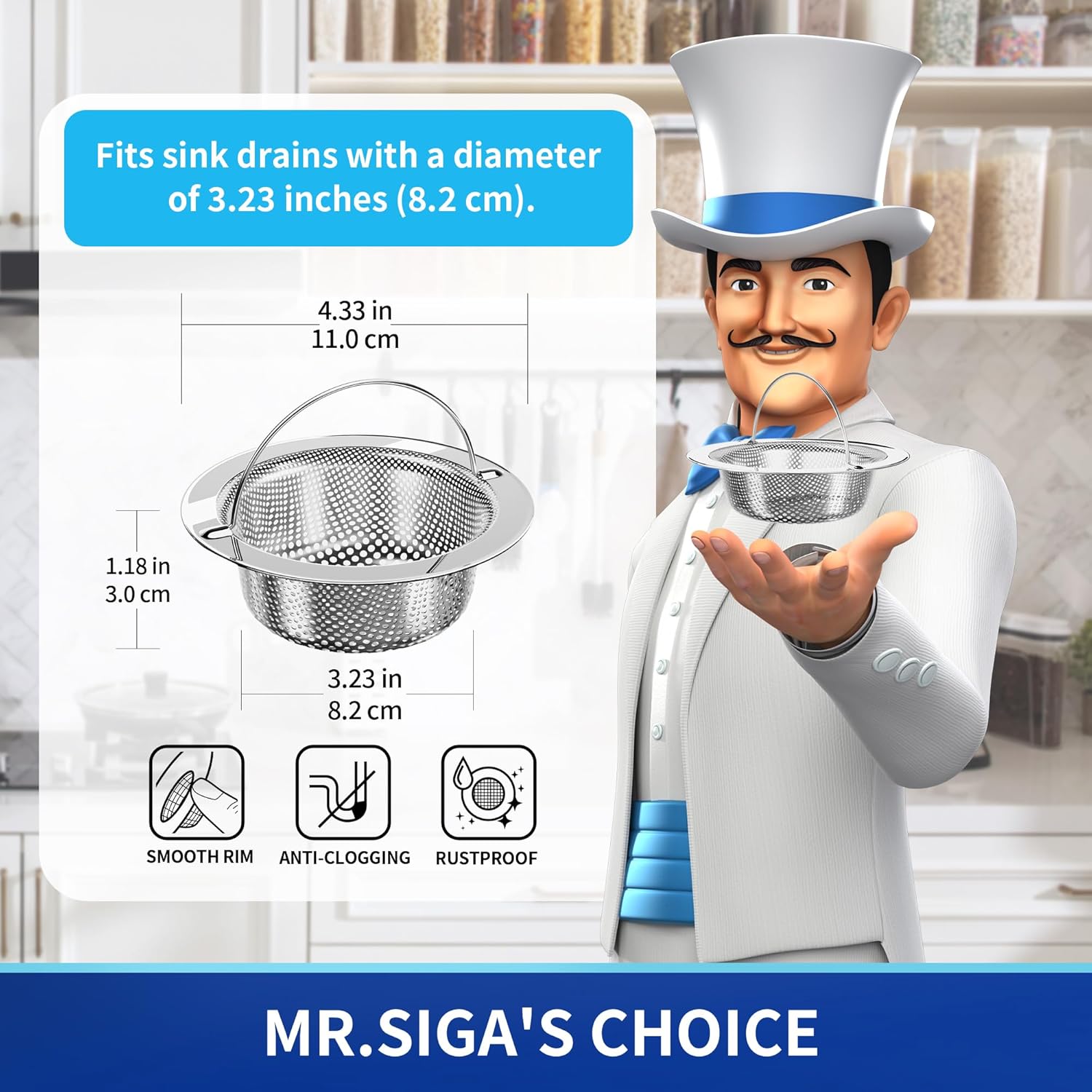 Kitchen Sink Strainer, Stainless Steel Sink Drain Strainer, Dishwasher Safe, 2 Pack V1258-DP02-B-3450