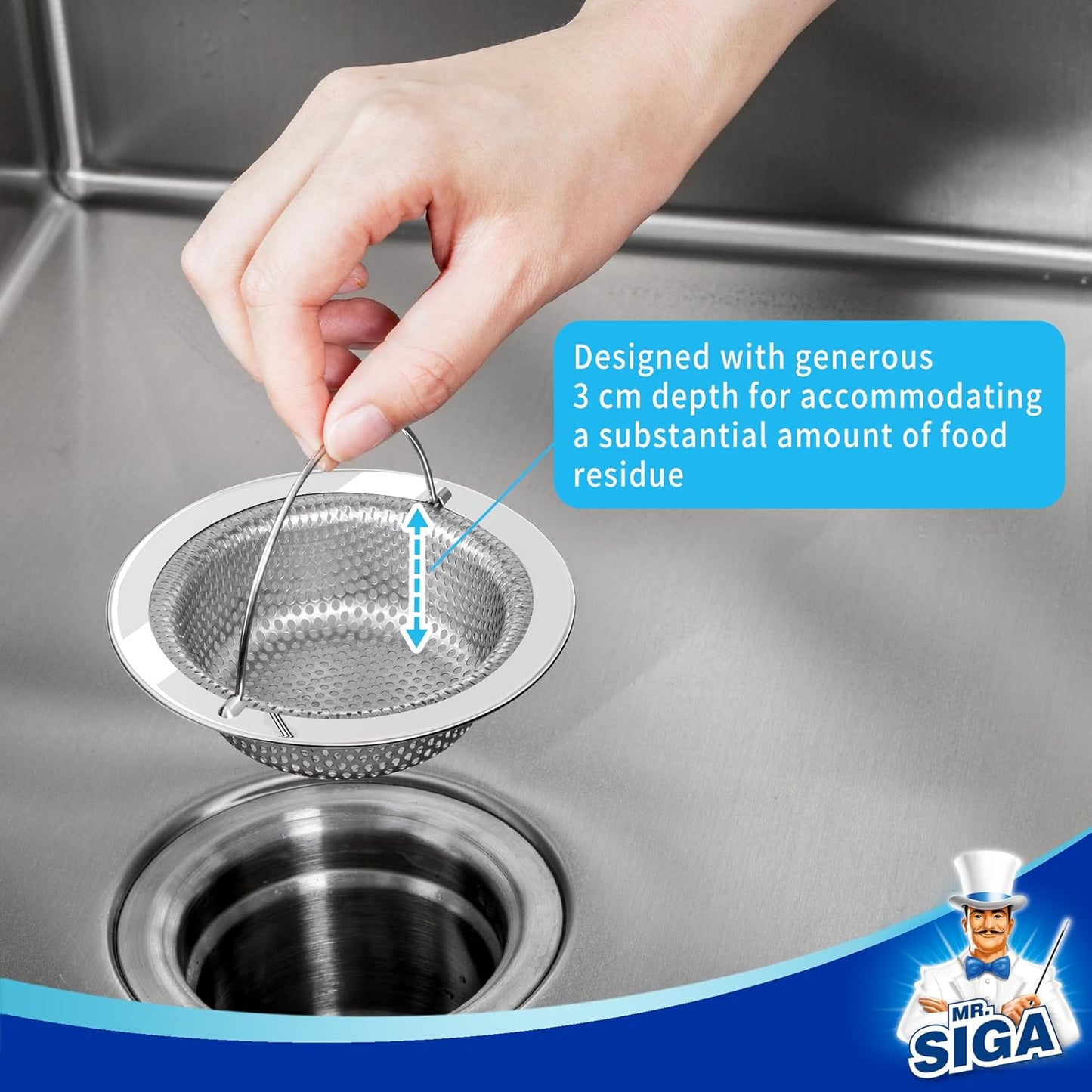 Kitchen Sink Strainer, Stainless Steel Sink Drain Strainer, Dishwasher Safe, 2 Pack V1258-DP02-B-3450