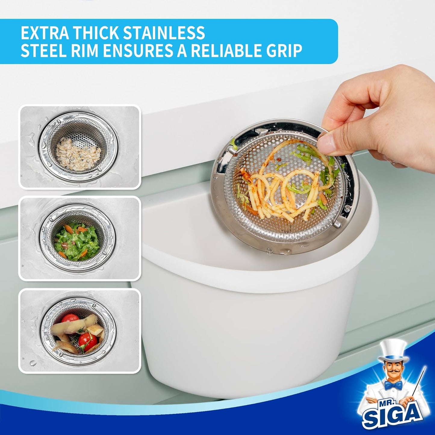 Kitchen Sink Strainer, Stainless Steel Sink Drain Strainer, Dishwasher Safe, 2 Pack V1258-DP02-B-3450