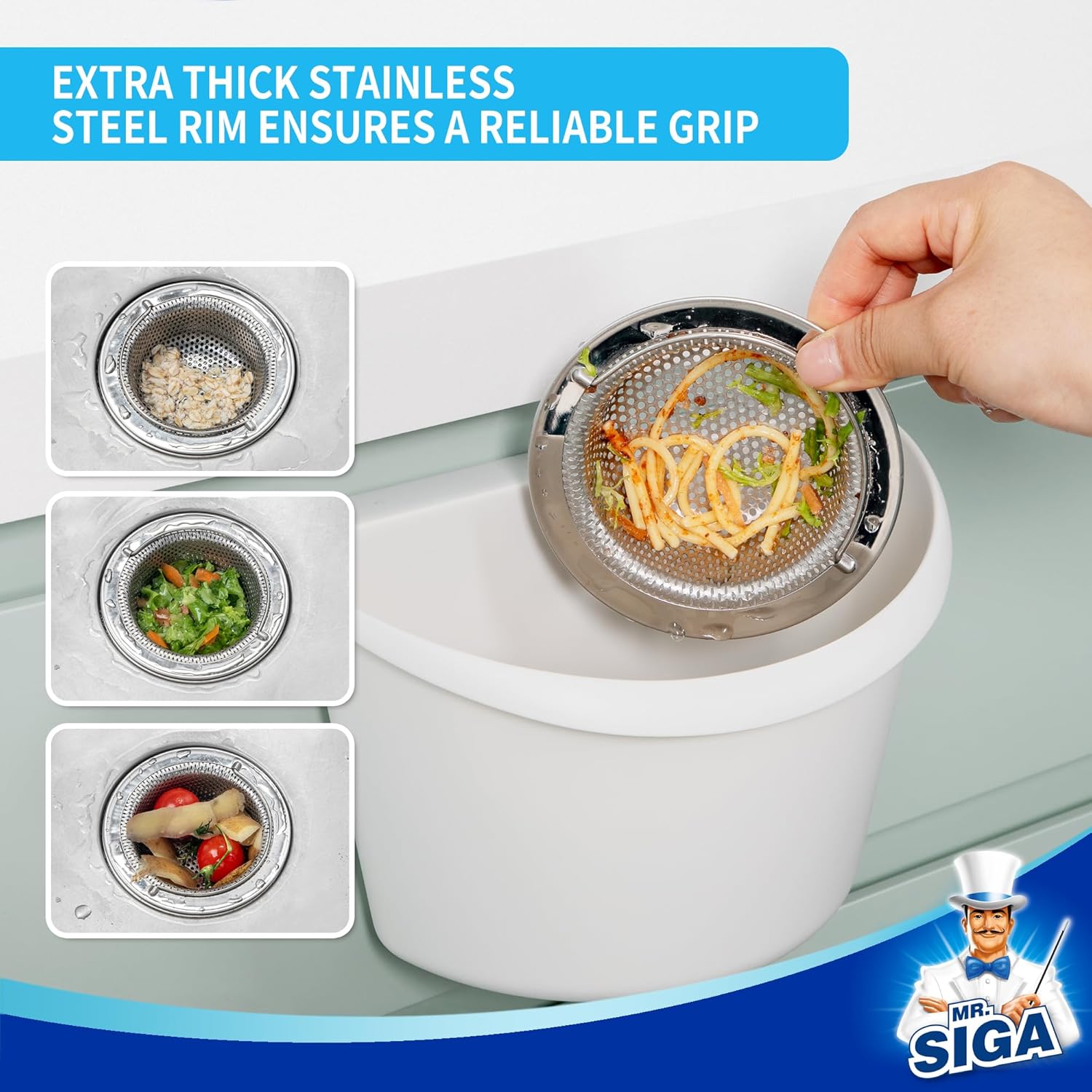 Kitchen Sink Strainer, Stainless Steel Sink Drain Strainer, Dishwasher Safe, 2 Pack V1258-DP02-B-3450