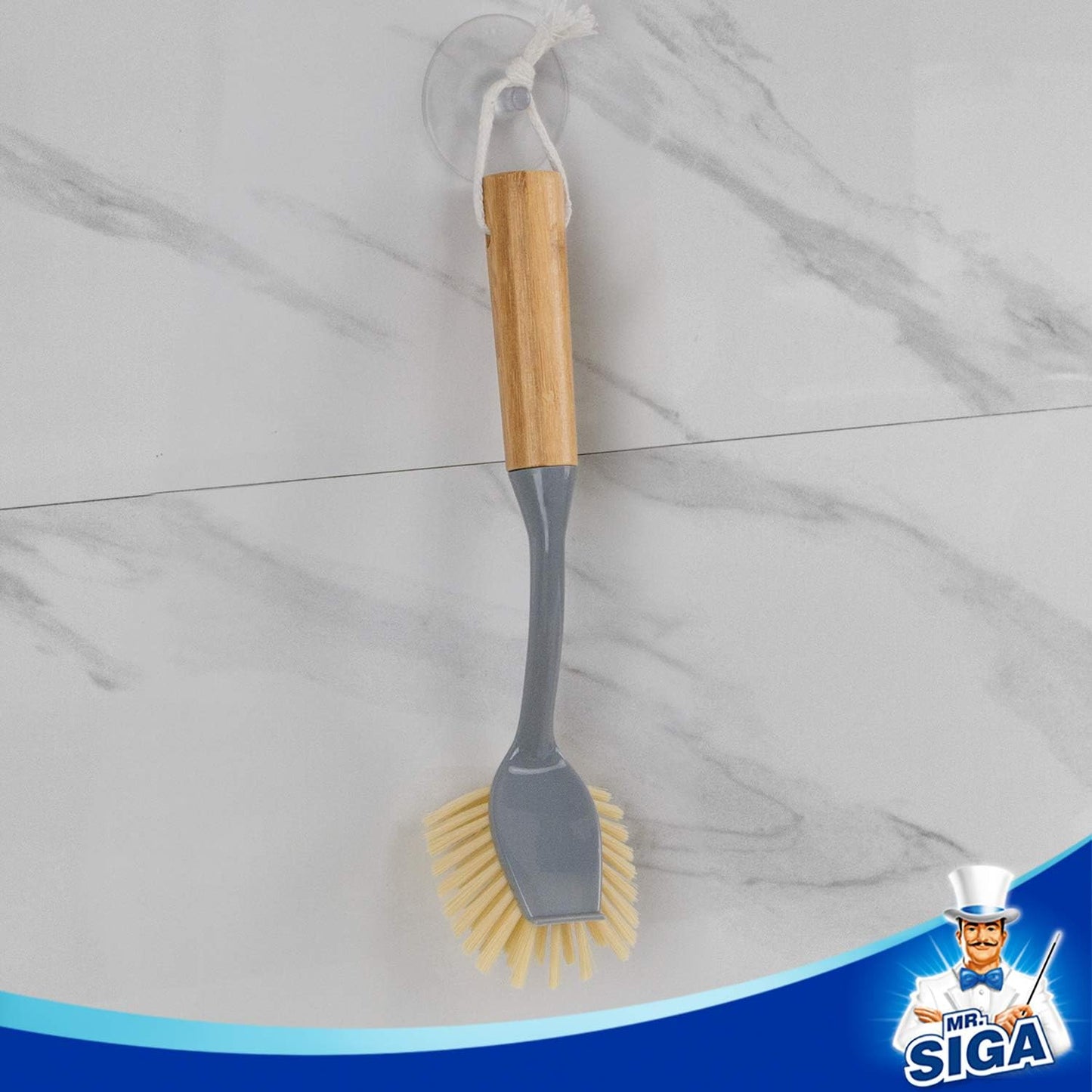 Dish Brush with Long Bamboo Handle Built-in Scraper, Scrub Brush for Pans, Pots, Kitchen Sink Cleaning, Pack V1258-DP02-B-3458