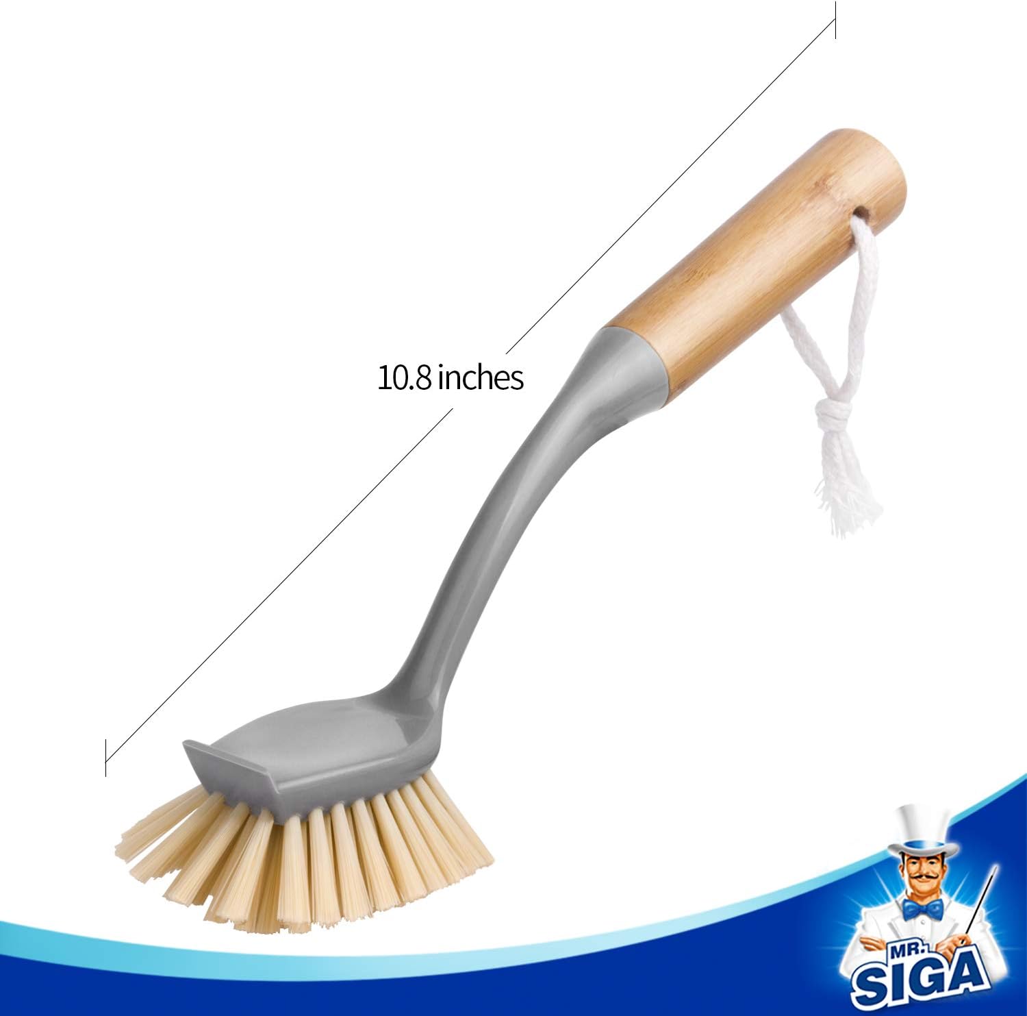 Dish Brush with Long Bamboo Handle Built-in Scraper, Scrub Brush for Pans, Pots, Kitchen Sink Cleaning, Pack V1258-DP02-B-3458