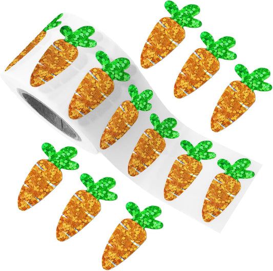 Easter Carrot Stickers - 500Pcs 1.2x0.4'' Carrot Shape Stickers Holographic Carrots Sticker Roll Self V1258-DP02-B-346
